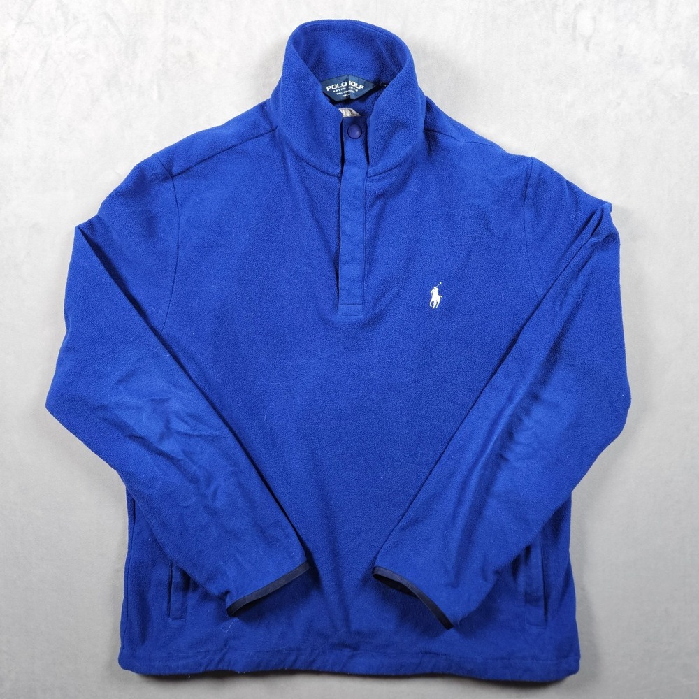 Polo‎ Golf Ralph Lauren Sweatshirt Mens Medium Blue Fleece Snap Button Cog Hill